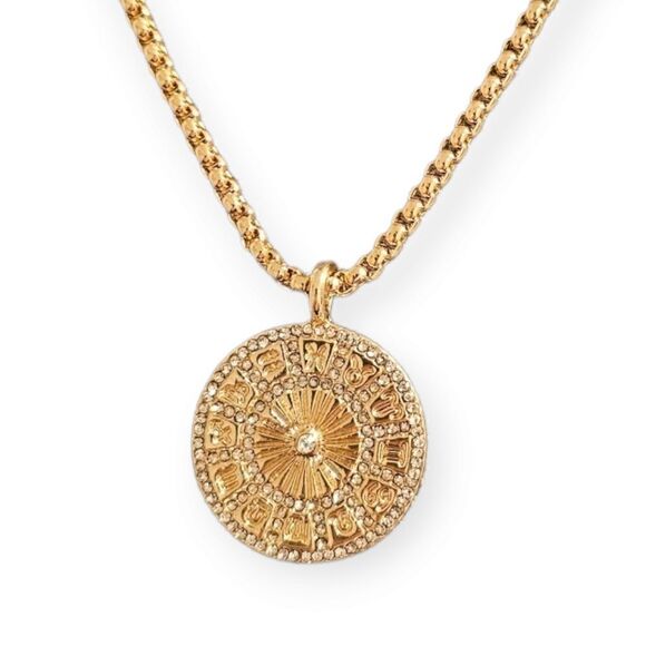 18k Gold Plated Reversible Astrological Chart Medallion Intuition Necklace - Picture 3 of 14